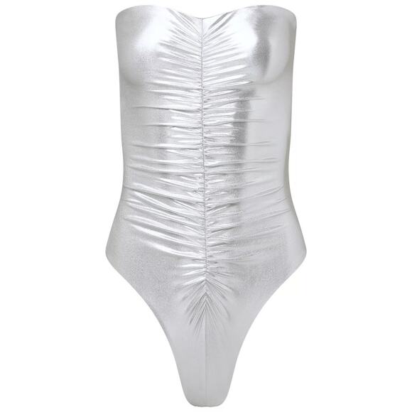 WeWoreWhat Women's Metallic Ruched One-Piece Swimsuit XXS NWT - Picture 2 of 5